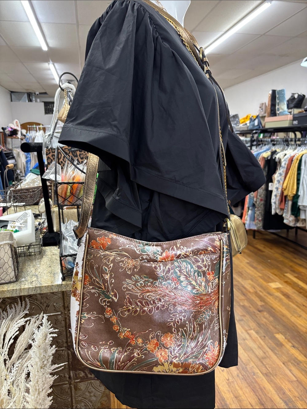 Patricia Nash Brown Floral Leather crossbody bag